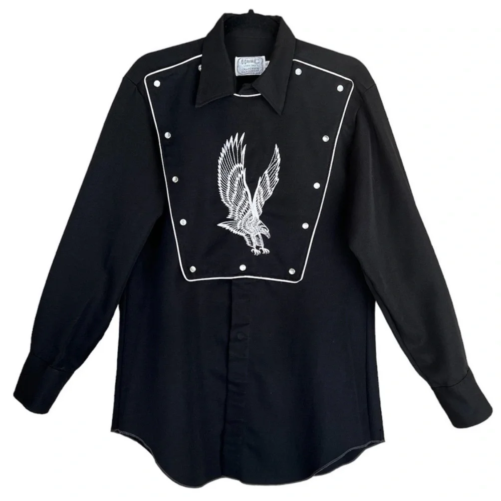 Vintage H Bar C California Ranchwear Embroidered Eagle Bib Front Western Shirt - Picture 6 of 11